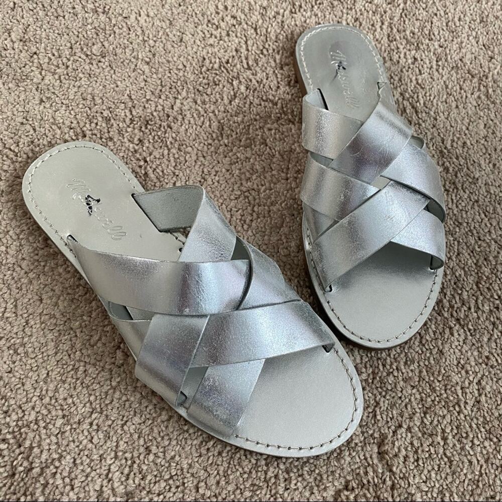 Madewell The Boardwalk Woven Slide Sandal Metallic Size 7